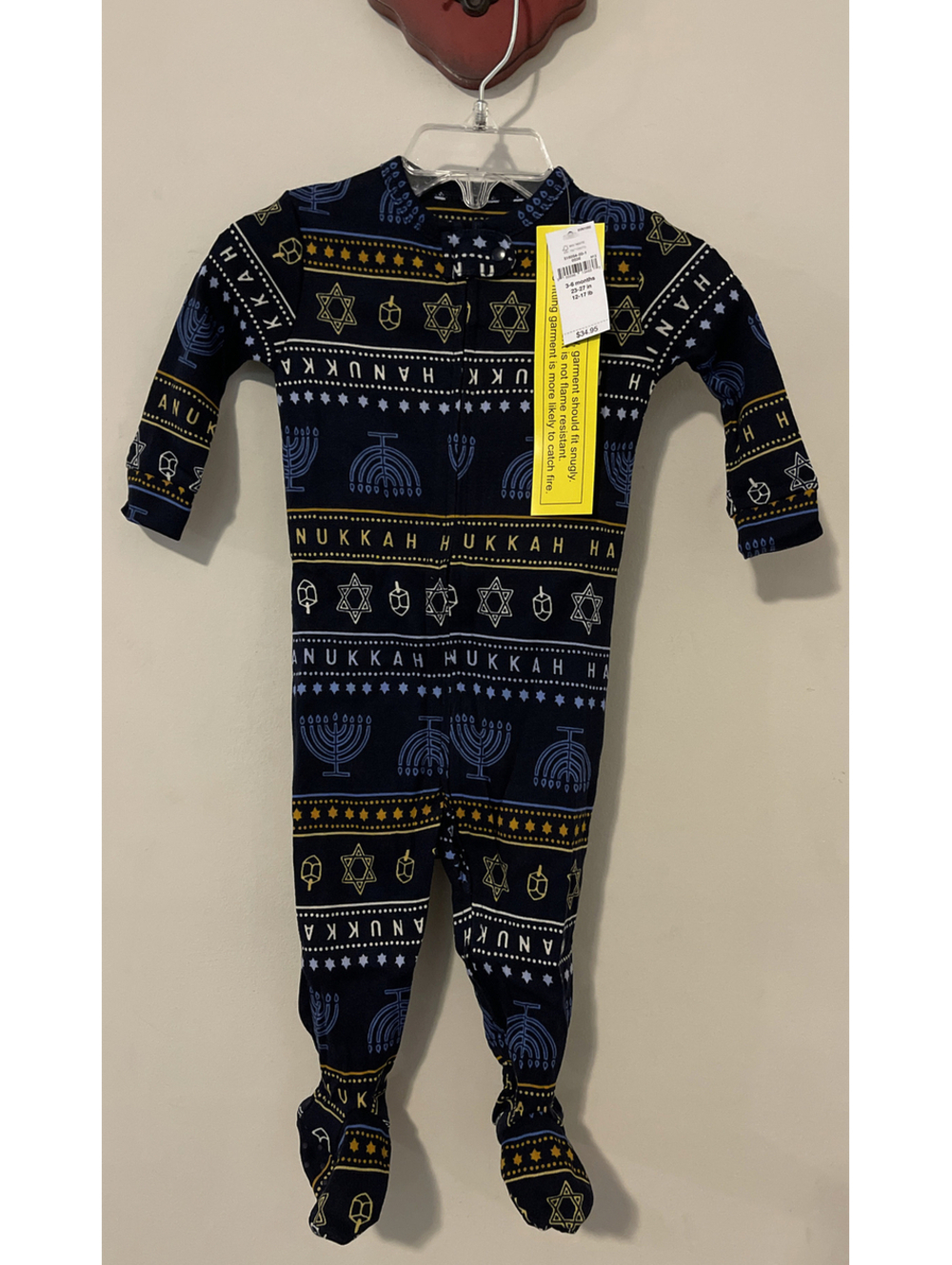 Baby Gap Boys 3-6 Months Blue Organic Cotton Zip-Up Hanukkah Sleeper NWT! A775